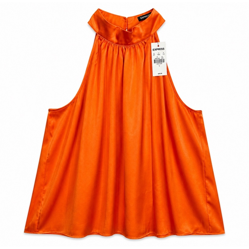 Express Orange Halter‎ Tank Top NWT Size Large Flowy Blouse Summer Bright